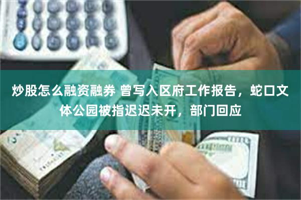 炒股怎么融资融券 曾写入区府工作报告，蛇口文体公园被指迟迟未开，部门回应